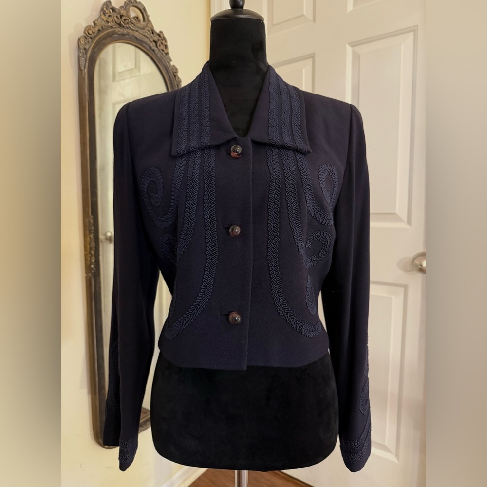 Zelda ~ Vintage Blue/Black Embroidered Soutache Embellished Jacket Blazer - Picture 9 of 10